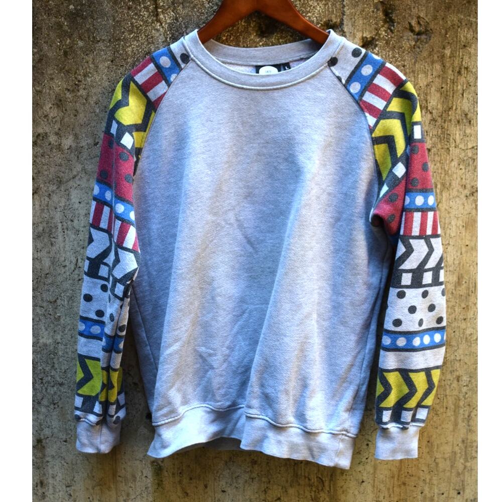 Lazy Oaf Graphic Sleeve Sweatshirt Gray Crewneck Size L